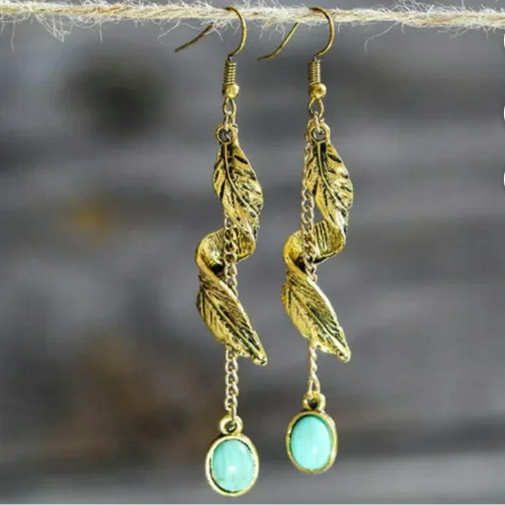 Turquoise and Gold Dangle Earrings